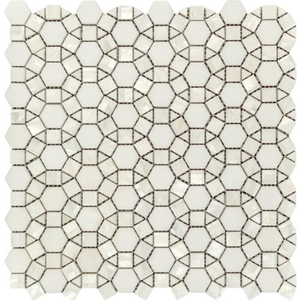 Belluno Designs SUN-SHELP Flora 2.5" x 2.5" Thassos Seashell Polished Mosaic Wall Tile 